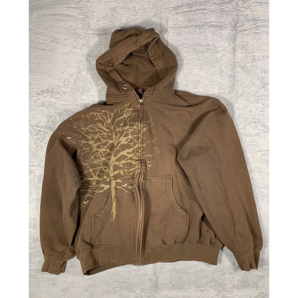 Burnside Men's XL Full Zip Hoodie Brown Tree Graphic Skate Streetwear Sweatshirt
